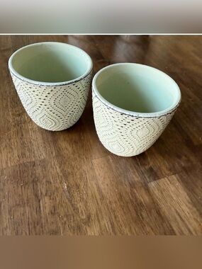 Mini Plant Pots Set of 2 Succulent Planters Off White and Charcoal Gray